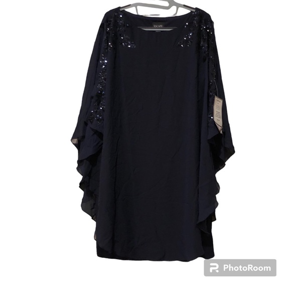 NWT XScape Chiffon Overlay Beaded Sleeve Cocktail Dress Size 16 Navy - Picture 11 of 11